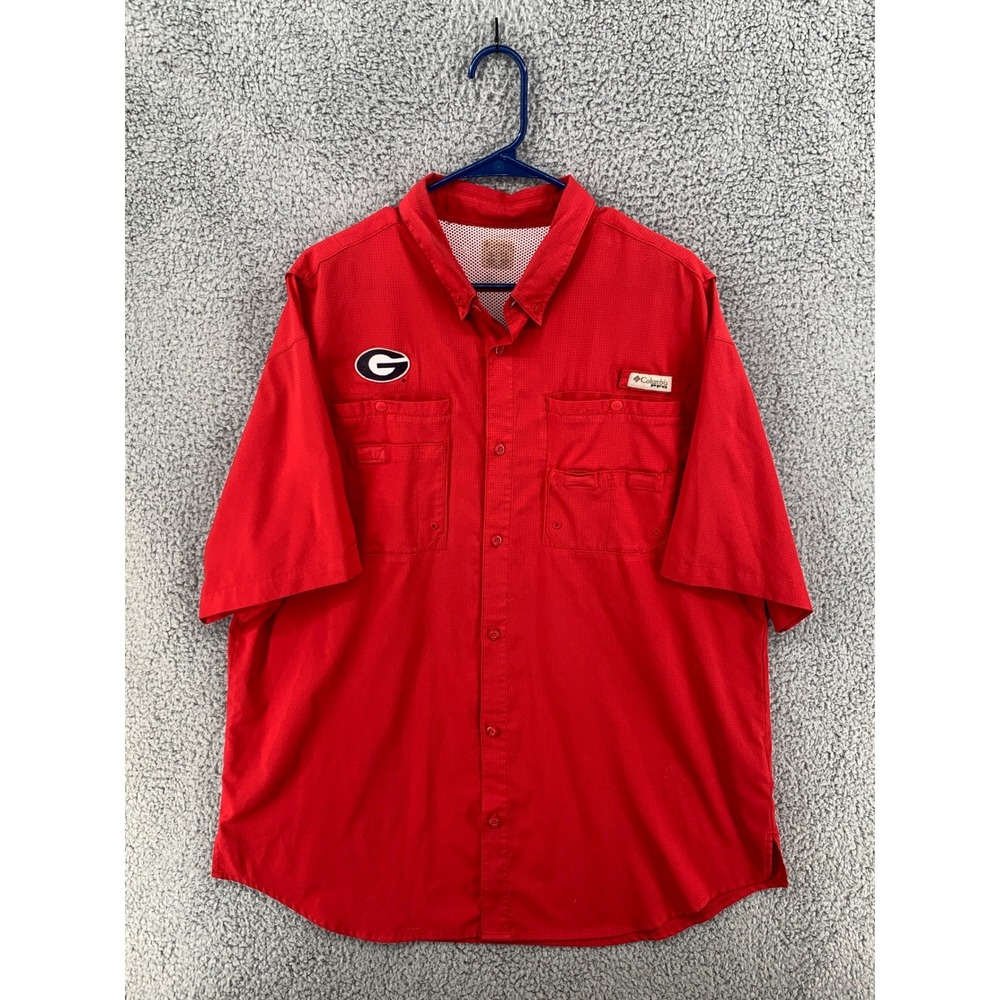 Columbia PFG Georgia Bulldogs Red Short Sleeve Fishing Shirt Mens 2XL